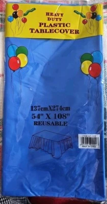 Party Delight Blue Reusable Plastic Table Cover 54x108" Royal Blue  - Image 1 of 4