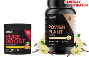 PRANA ON POWER PLANT VEGAN PROTEIN 1.2KG + PURE BOOST PRE WORKOUT 300G AND & - Picture 1 of 23