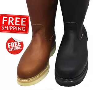 Men's Work Boots light-W. Pull On Leather Brown or Black oil slip resistant - Picture 1 of 4