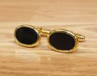 Genuine Christian Dior Gold Tone With Oval Black Onyx Center Cuff Links *READ* 
