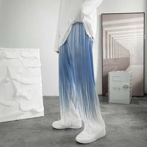 Men Thin Tie Dye Trouser Gradient Drape Pants Straight-leg Striped Harajuku Long - Foto 1 di 13