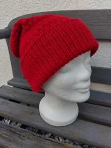 Beanie, Woll-Mütze, Strickmütze, Alpaka, Handarbeit, handgestrickt, neu, rot - Bild 1 von 5
