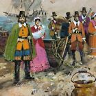 Carte de peinture d'art vintage art scène de pèlerin bateau