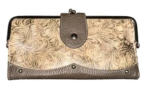 Geldbörse Clutch Doppelfaltung Druckknopfverschluss Wrangler Damen Western braun gebraucht - Bild 1 von 11