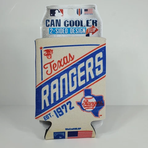 Texas Rangers Two Sided Vintage Throwback Can Cooler MLB Holder Foam Koozie NEW! Cover