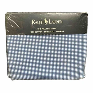 Ralph Lauren Home Collection Small Gingham Blue FULL Flat Sheet Cottage - Picture 1 of 7