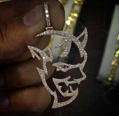 Colgante de diamantes de plata de ley 925 pura colgante de hip hop encanto malvado Foto 1 de 2