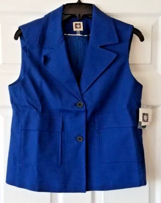 $119 NUEVO CON ETIQUETAS Anne Klein Azul Mujer Doble Botón Bolsillo Forrado Chaleco Chaqueta Talla 16 Foto 1 de 4