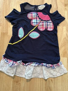 Vestido Emily Rose Niñas Talla 7 Azul Floral Apliques Hombro Frío - Imagen 1 de 7
