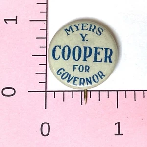 Pinback raro Myers Y. Cooper 1926-1929 para gobernador - Imagen 1 de 2