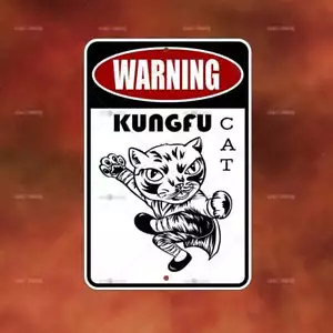 Warning KungFu Cat metal Sign Home room wall art gift novelty decor funny A1455 - Bild 1 von 1