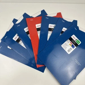 Mead Five Star 4 Pocket Paper Folder QTY 7 Blue Red 3 Whole Punch Label New - Picture 1 of 18