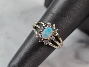 Womens Vintage Estate 14k White Gold Opal & Diamond Ring 4.5g E4250 - Picture 1 of 6