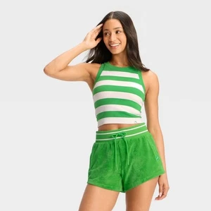 New With Tags Joylab Terry Cloth Green High Waist Shorts Women's Size M - Picture 1 of 6