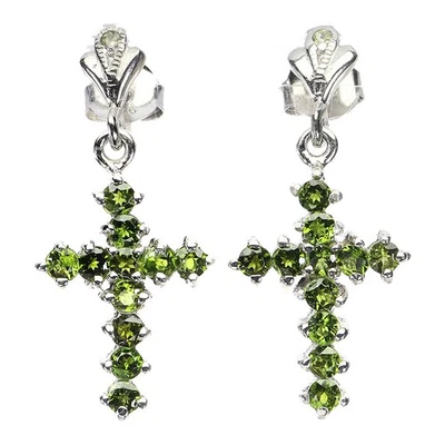925 Sterling Silver Earrings Round Chrome Diopside Peridot Gemstone Jewelry - Image 1 of 4