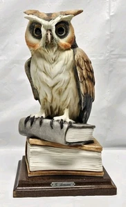 Figura Gran Búho Cornudo en Libros por Giuseppe Armani 10" Alto Firmada Italia  - Imagen 1 de 10