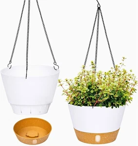 QCQHDU Pack Juego de 2 Macetas Colgantes,20cm Interior Exterior 20cm Blanco - Imagen 1 de 6