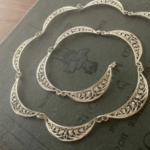 Vintage Necklace Filigree Silver Mayu Antique - Picture 1 of 8
