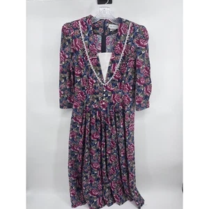 Vintage Miss Dorby Midikleid Blumen Rosenmuster Spitzenbesatz Cottagecore - Bild 1 von 6