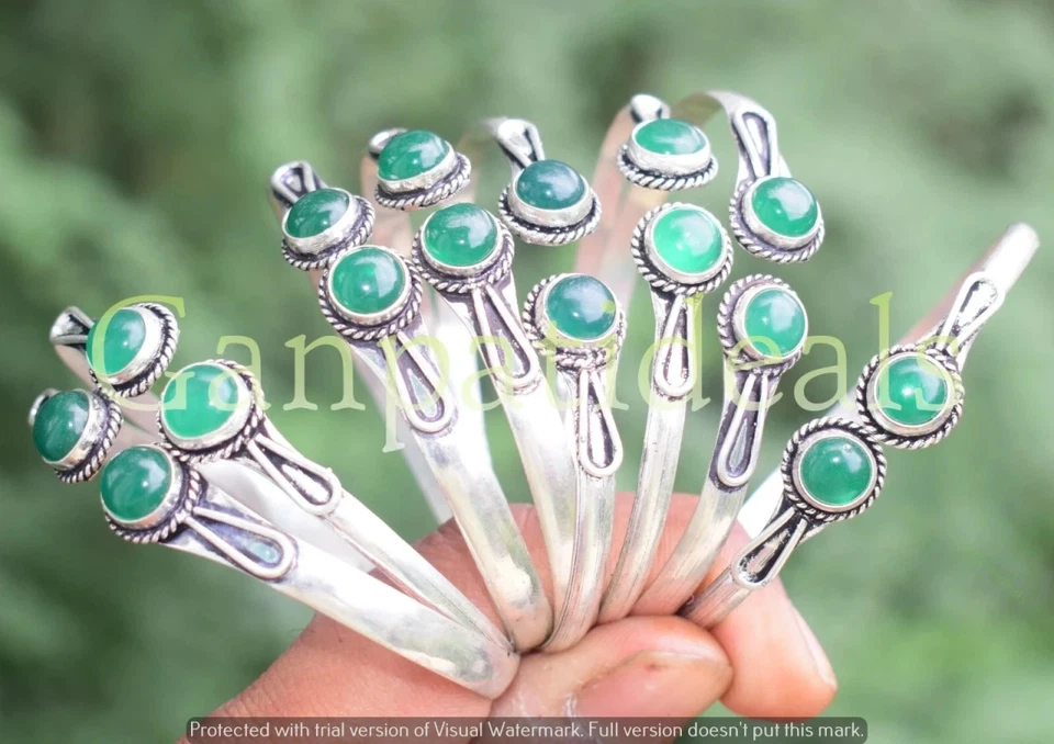 Brazalete de piedras preciosas de ónix verde lote al por mayor de 1 pieza joyas enchapadas en plata 925 Foto 1 de 1