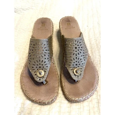 White Mountain Mujer 11 Alpargatas Yute Cuña Tacones Tanga Sandalias Metálicas Foto 1 de 3