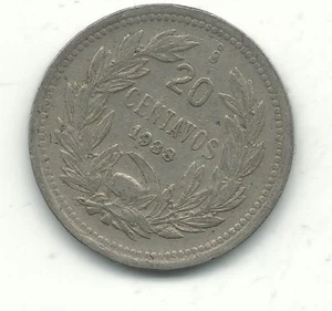 A VERY FINE VF 1938 SO CHILE 20 CENTAVOS COIN-DEFIANT CONDOR ON ROCK-DEC522 - Picture 1 of 2