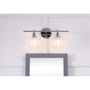 Wall Sconce 2 Light Fixture Chrome Glass Shades Dining Room Bedroom Bathroom 19" - Picture 1 of 11