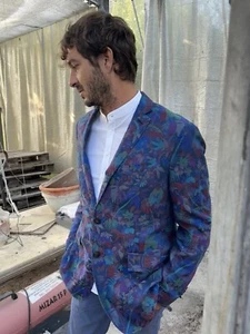 ETRO Blazer Jacket Cotton Floral Foliage Purple Tropical Tailored Suit IT 54 M L - Picture 1 of 24