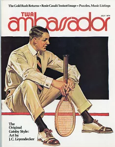 July 1974 TWA Ambassador Magazine Gatsby Style Art by J.C. Leyendecker Cover - Picture 1 of 2