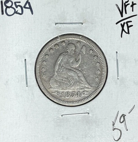 1854 SEATED LIBERTY SILVER QUARTER ~ VF+/XF ~NICE COIN~ Cover