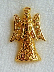 Vintage signierte "Monet" große goldfarbene Engel Strass Akzente Urlaub Pin  - Bild 1 von 3