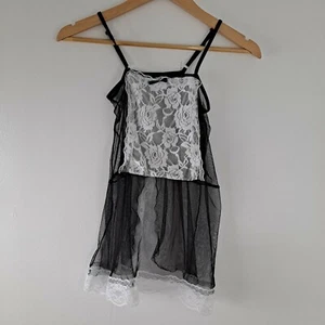 Lingerie Teddy Maid Costume Outfit Women's Sheer Mesh Lace Black White OS - Picture 1 of 5