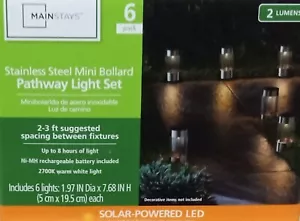 Mainstays Solar Powered Bollard Mini Landscape Path Lights, Warm White, 6 Pack - Picture 1 of 7