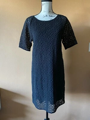 Vestido Tibi Negro 100% Algodón Bordado Texturizado Tejido Abierto Forrado Talla 4 Foto 1 de 4