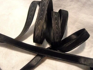 1/2" WIDE   SATIN EDGE MOIRE' RIBBON - JAPAN - REVERSIBLE. - BLACK - Picture 1 of 2