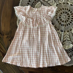 Nuevo con etiquetas Vestido Jessica Simpson 4T Volantes Mangas Gorra Rosa Cuadros Rayón - Imagen 1 de 7