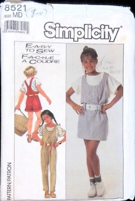 Simplicity Sewing Pattern 8521 Girls Overalls Jumper Top Size M 8-10 Easy Uncut - Image 1 of 4