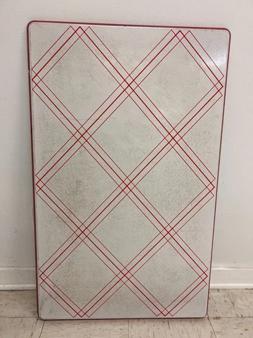 Vintage ENAMEL TABLE TOP hoosier porcelain White Red country cabinet primitive 2 Cover