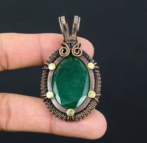 Astonishing Emerald Gemstone Copper Wire Wrap Handmade Pendant Jewelry For Her - Picture 1 of 5