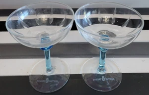 2 THE BOMBAY CO CRYSTAL MARTINI GOBLETS TEARDROPS SAPPHIRE BLUE STEM HOLDS 6 OZS - Picture 1 of 11