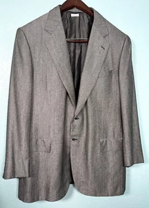 BRIONI Nomentano Gray Herringbone 50/50 Silk Wool Mens 2Btn Blazer Jacket US 46R - Picture 1 of 10