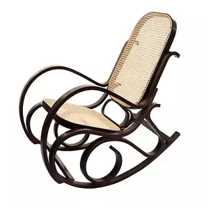 Schaukelstuhl Schwingsessel M41 aus Holz Walnuss Rattan - Bild 1 von 5