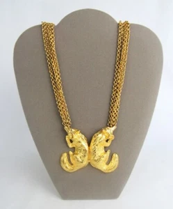 Collana doppia volpe 25" firmata Judith Leiber metallo dorato - pezzo molto raro! - Foto 1 di 7