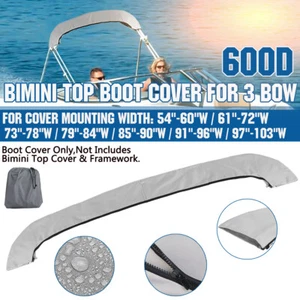 Bimini Top Boot Cover Gray Storage Bag Sock Boat Shade No Frame 3 BOW 600D - Picture 1 of 12