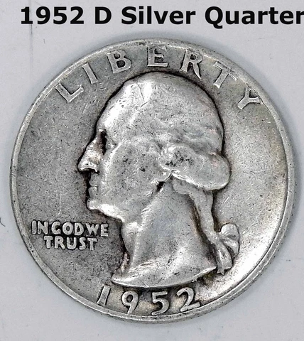 1952 D DENVER Washington Head Quarter 90% SILVER 25 Cent COIN AU To Xf Cover