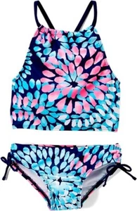Kanu Surf Girl's Big Beach Sport Halter Tankini 2-Piece Swimsuit Daisy Navy 14 - Picture 1 of 5