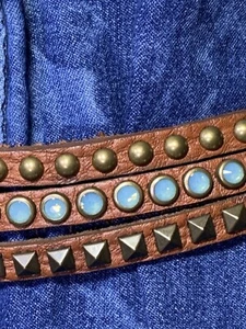 Leatherock Leather Belt Genuine Gems Studded 3 Strand Contour Hip Drape Size 36 - Picture 1 of 18