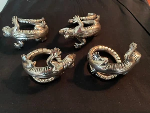 GECKO / LIZARD NAPKIN RINGS SET OF FOUR (4) SILVERTONE - Picture 1 of 6