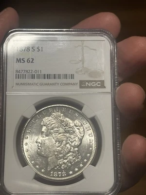 Dólar de plata Morgan 1878-S NGC MS62. Blanco explosivo y escarchado. Foto 1 de 2