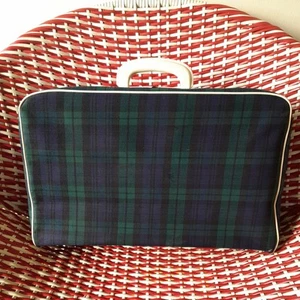 Vintage 1960s Tartan Mod Folding Weekend Bag Suitcase Blue Green - Picture 1 of 11